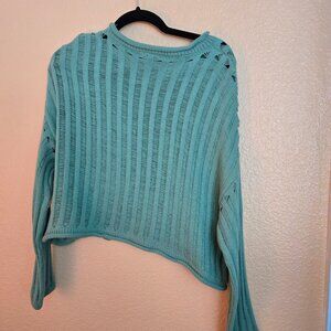 Dantelle Green Open-Knit Sheer Sweater | Lightweight Striped Pullover